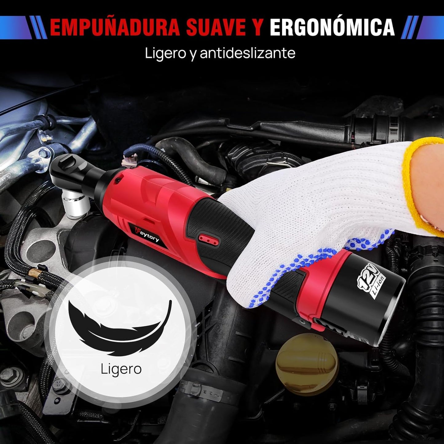 Llave De Trinquete Inalámbrica, Llave De Trinquete Eléctrica 3/8" 300RPM Con 7 Vasos,2 X 1.5Ah Baterías, 40N.M Juego De Llaves De Carraca a Batería Con Interruptor De Avance/Retroceso,Luz LED