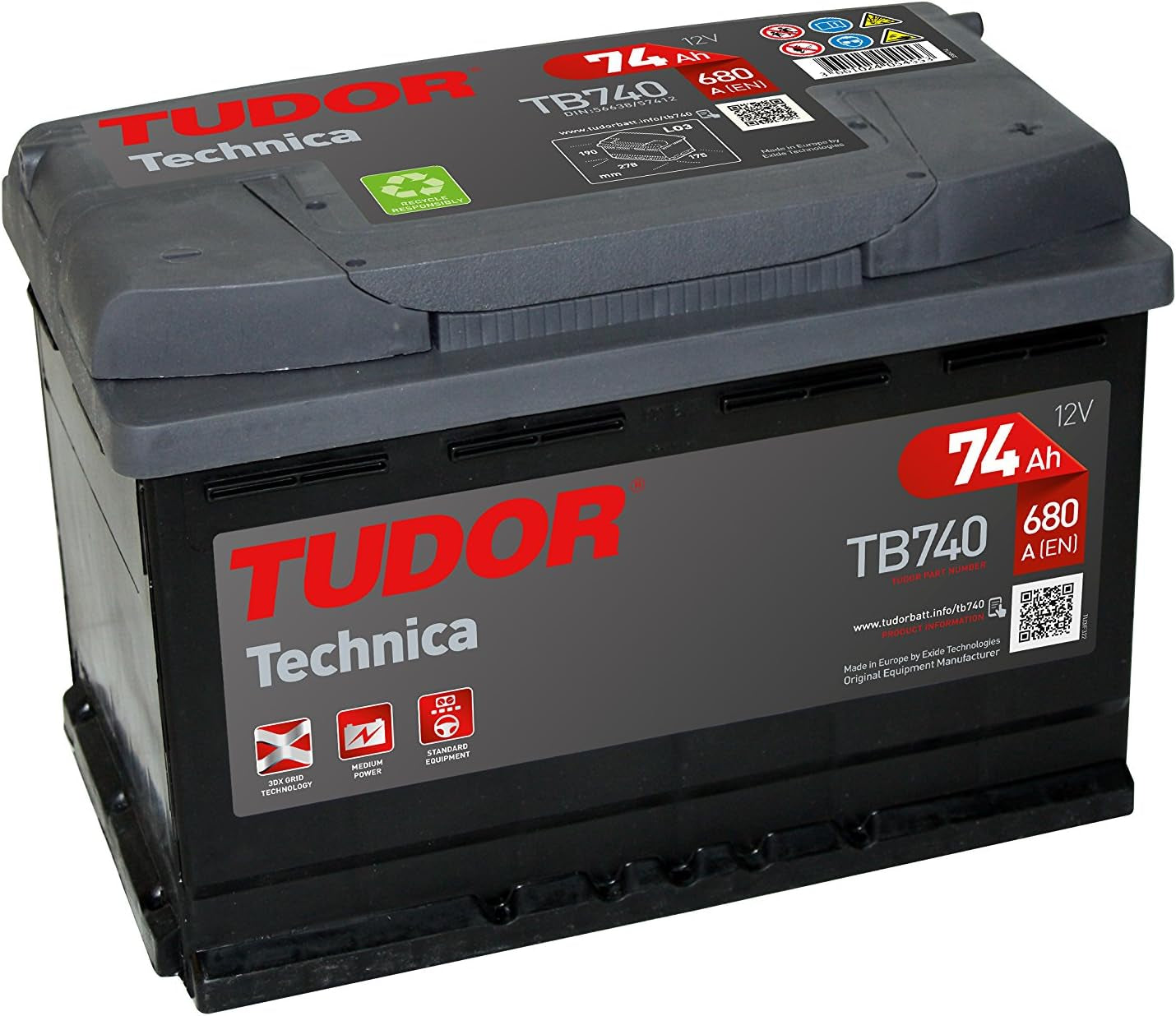 Batería De Coche, , TB740, Bateria De Plomo Y Acido, 74Ah, 680A, Technica, Para Vehiculos Sin Sistema Start-Stop, Automovil De Turismo