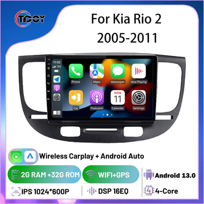 2Din Android Car Radio for Kia Rio 2 2005-2011 Autoradio Multimedia Automotive Carplay Android Auto Wireless Amplifier Car Video