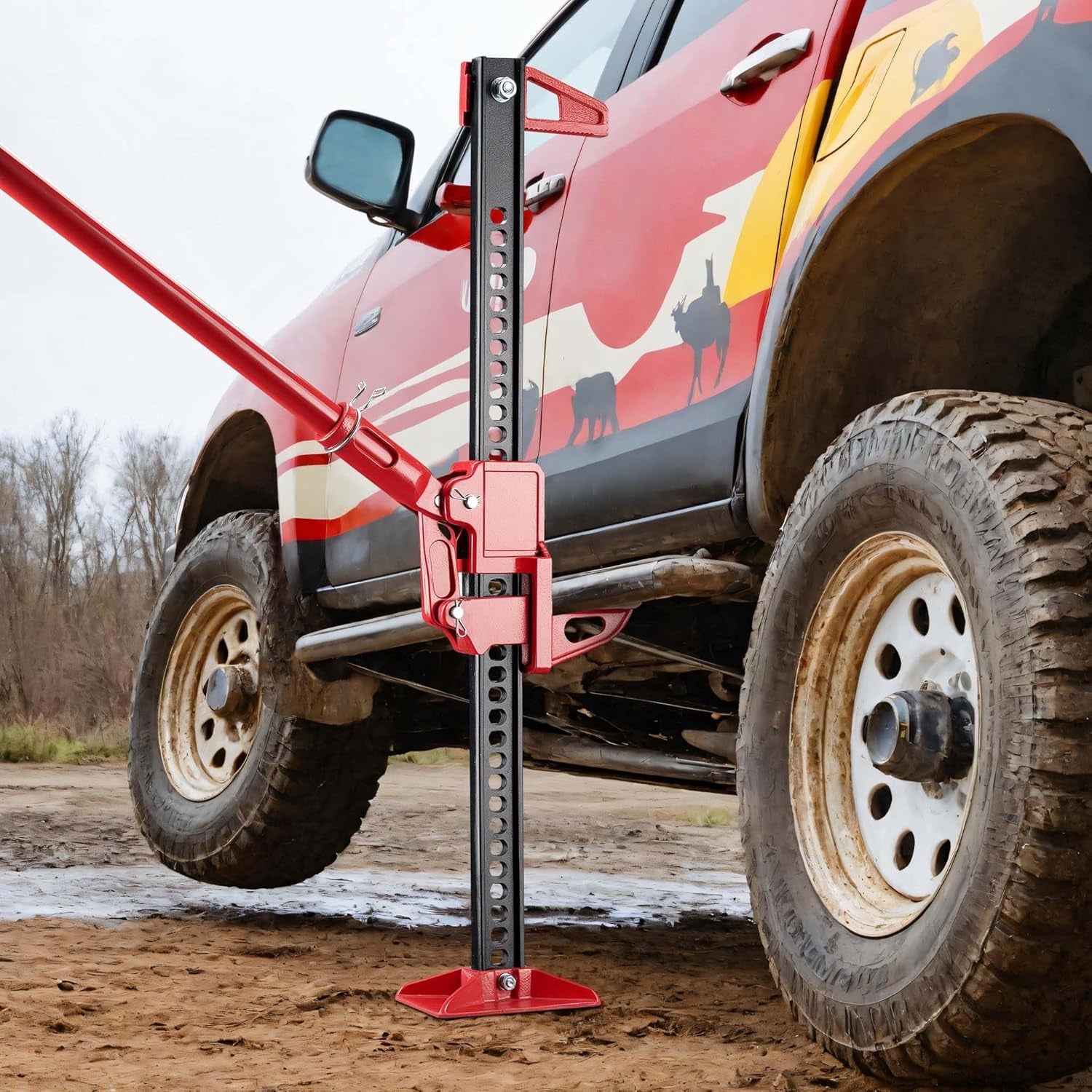 Wiltec Gato Hidráulico De 48 Pulgadas Hasta 3000 Kg, Máx. 105 Cm De Elevación, Offroad Farm Jack, Cabrestante Para Todoterrenos, SUV Y ATV