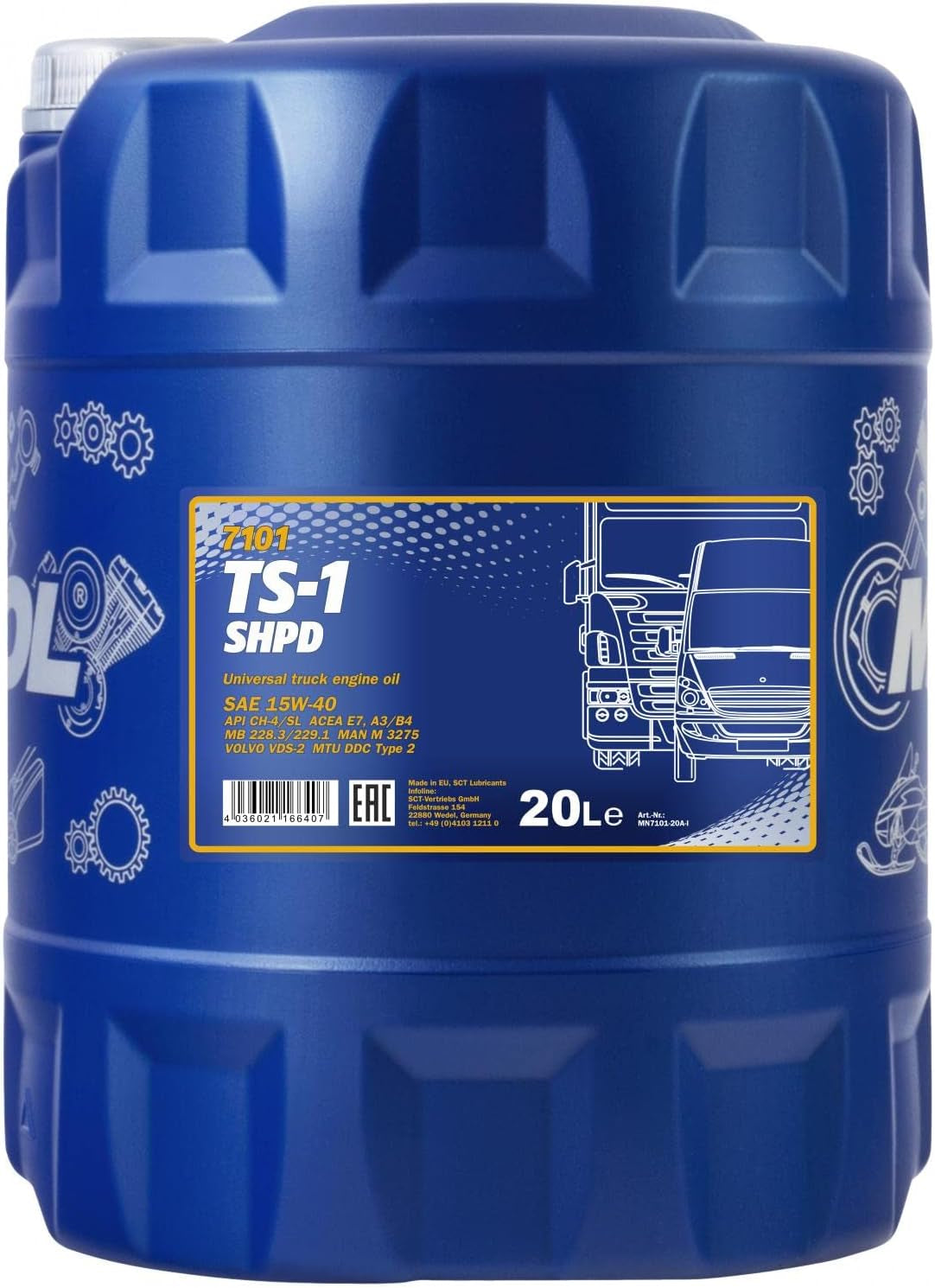 MANNOL Aceite De Motor 15W-40 TS-1 Aceite Mineral Aceite Para Motor ACEA A3/B4 ACEA E3 ACEA A3/B3 API CH-4 API CG-4 API CF-4 API SL SHPD 20L