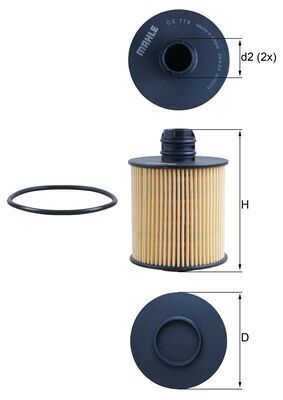 Filtro de Aceite MAHLE OX 779D — Alfa Romeo, Fiat, Jeep, Lancia, Opel, Suzuki