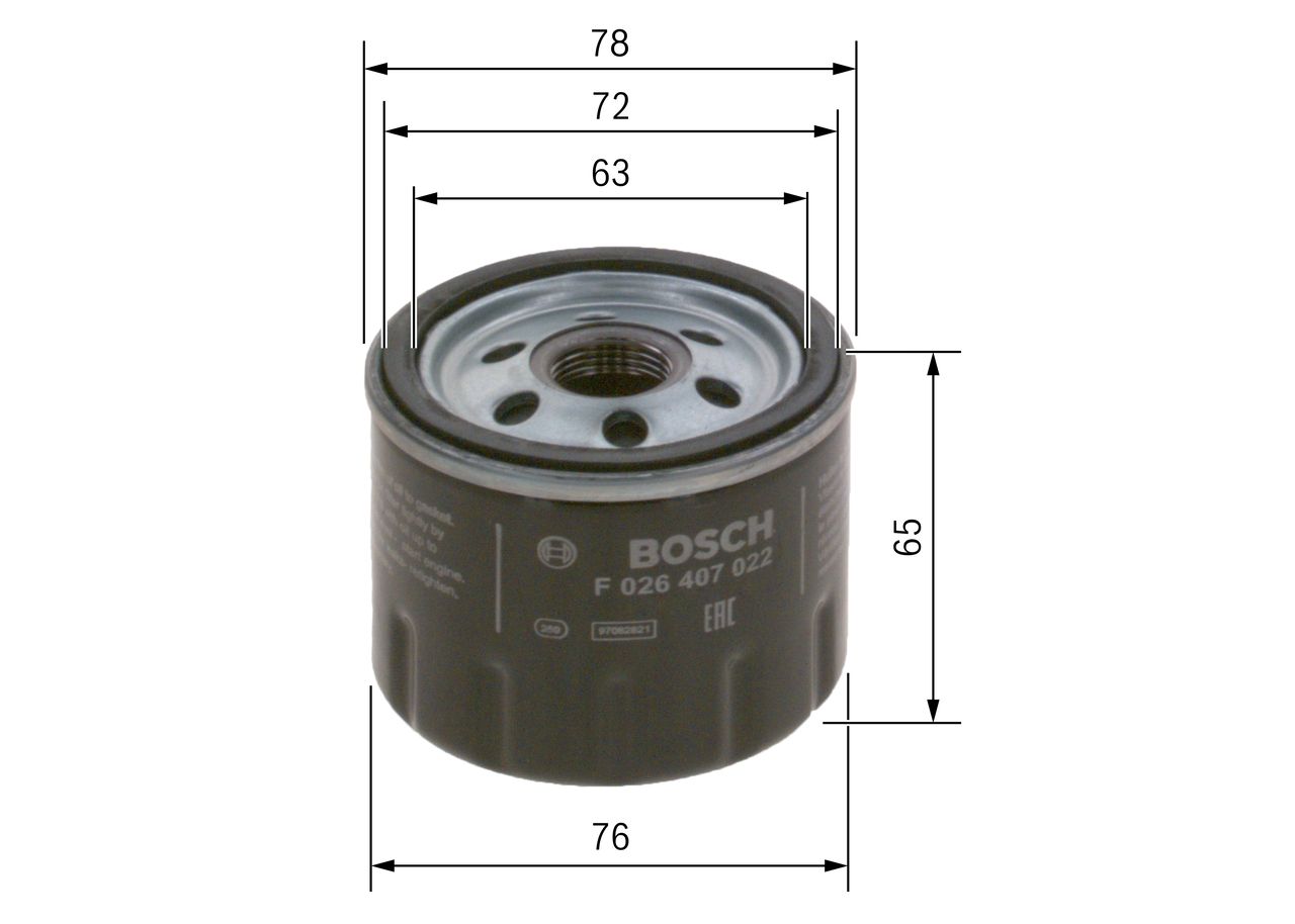 Filtro de Aceite BOSCH F 026 407 022 — Renault, Dacia, Nissan, Honda, Opel, Smart, Suzuki