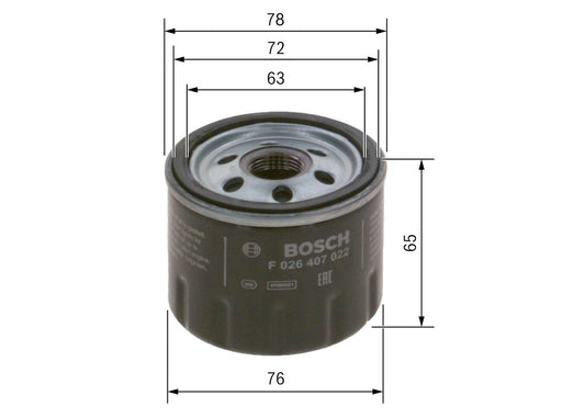 Filtro de Aceite BOSCH F 026 407 022 — Renault, Dacia, Nissan, Honda, Opel, Smart, Suzuki