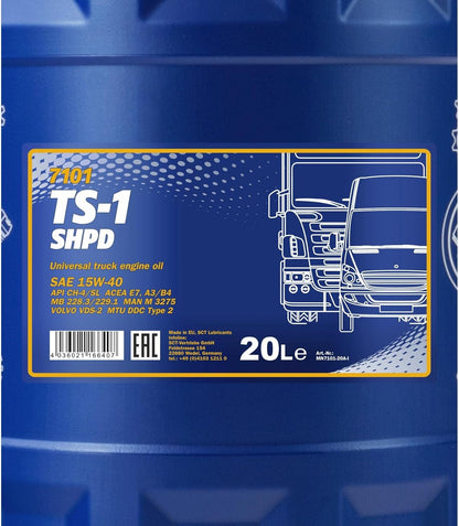 MANNOL Aceite De Motor 15W-40 TS-1 Aceite Mineral Aceite Para Motor ACEA A3/B4 ACEA E3 ACEA A3/B3 API CH-4 API CG-4 API CF-4 API SL SHPD 20L