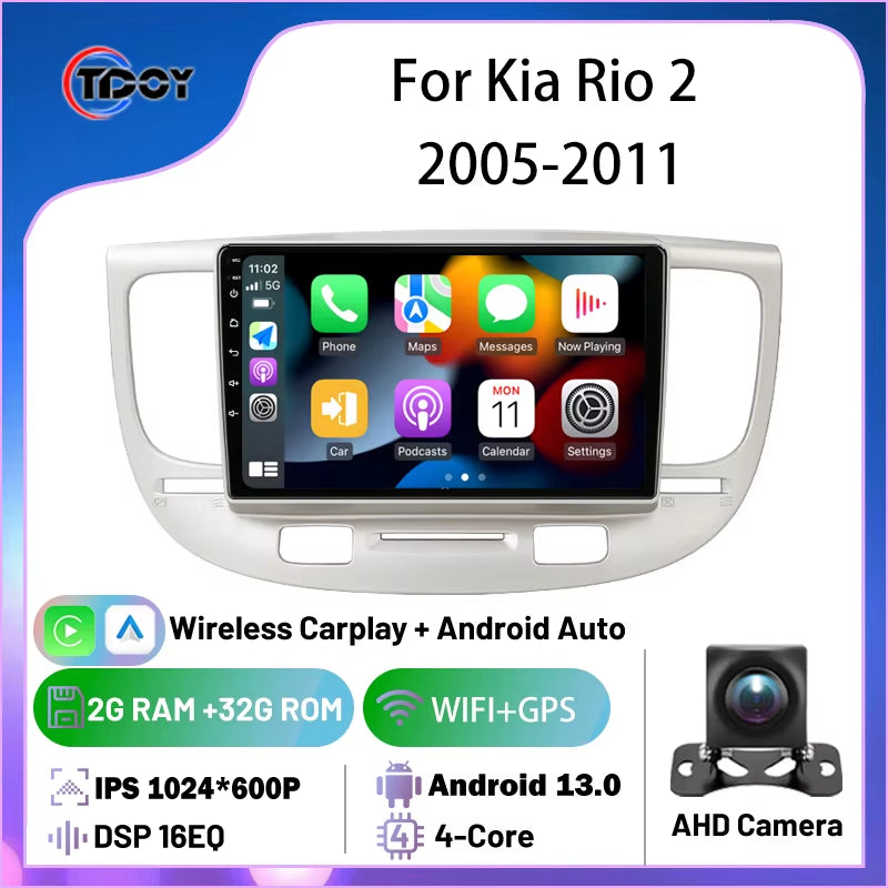 2Din Android Car Radio for Kia Rio 2 2005-2011 Autoradio Multimedia Automotive Carplay Android Auto Wireless Amplifier Car Video