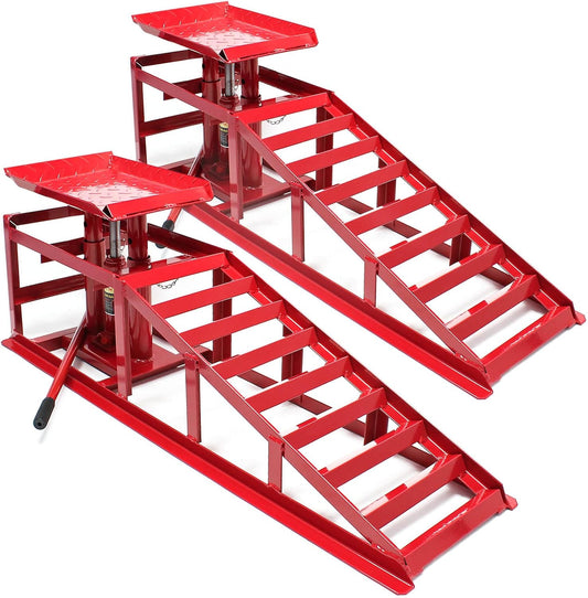 Rampa De Carga Set 2X Rampas Con Gato Hidráulico Coches Integrado 2000Kg Taller Garaje Mantenimiento