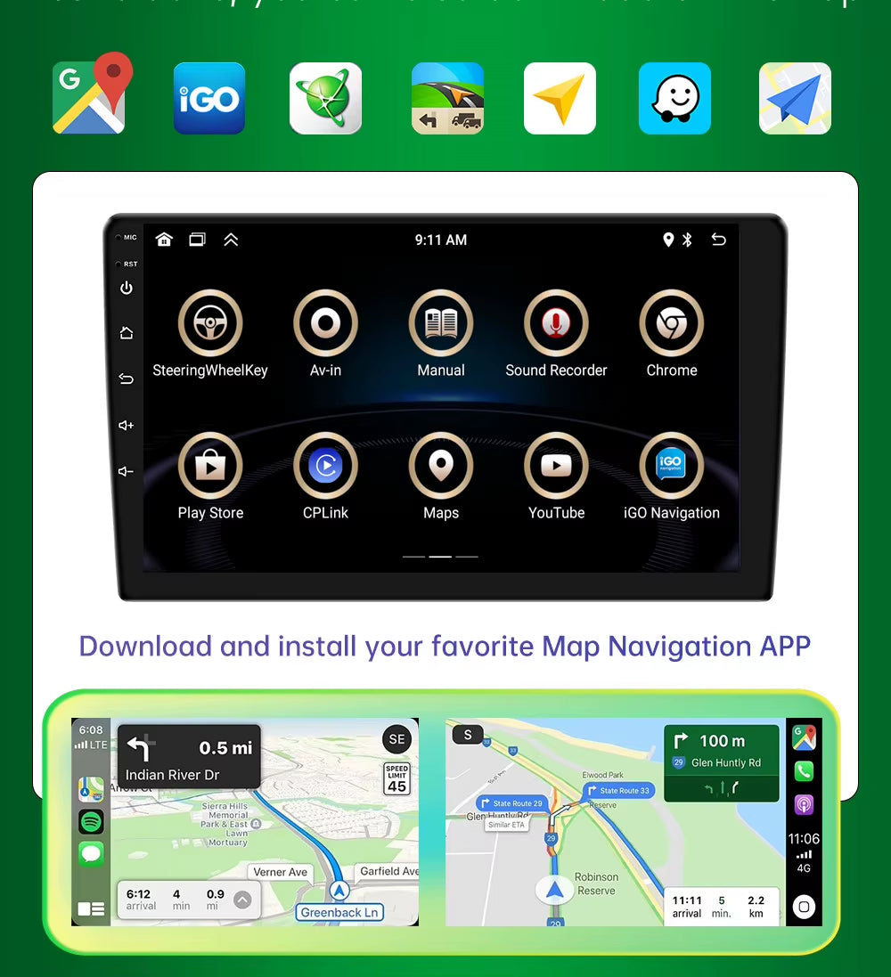 1 Din 4 Core 4G 64G 9 10 Inch Car Play Android Radio Multimedia Carplay Android Auto Stereo Receiver Player 1DIN GPS