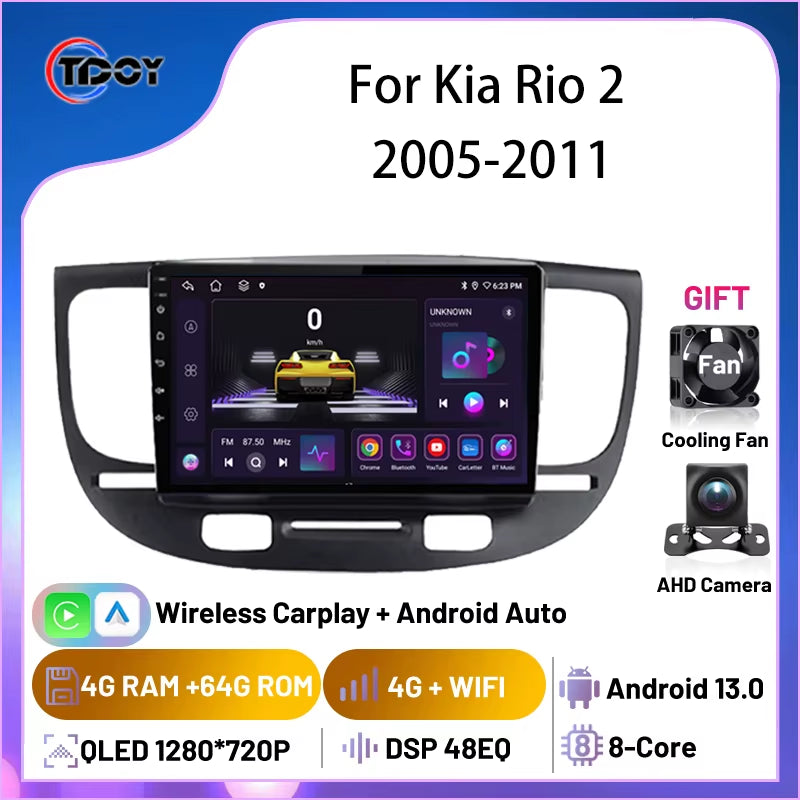 2Din Android Car Radio for Kia Rio 2 2005-2011 Autoradio Multimedia Automotive Carplay Android Auto Wireless Amplifier Car Video