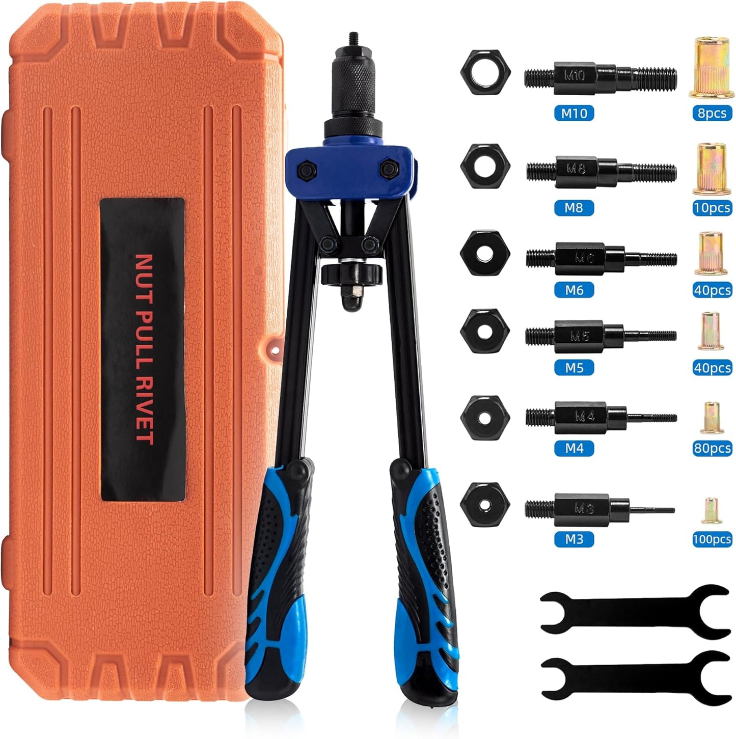 Remachadora De Tuercas, Remachadora De 14" Kit Incluye 278 Tuercas Remachables M3 M4 M5 M6 M8 M10