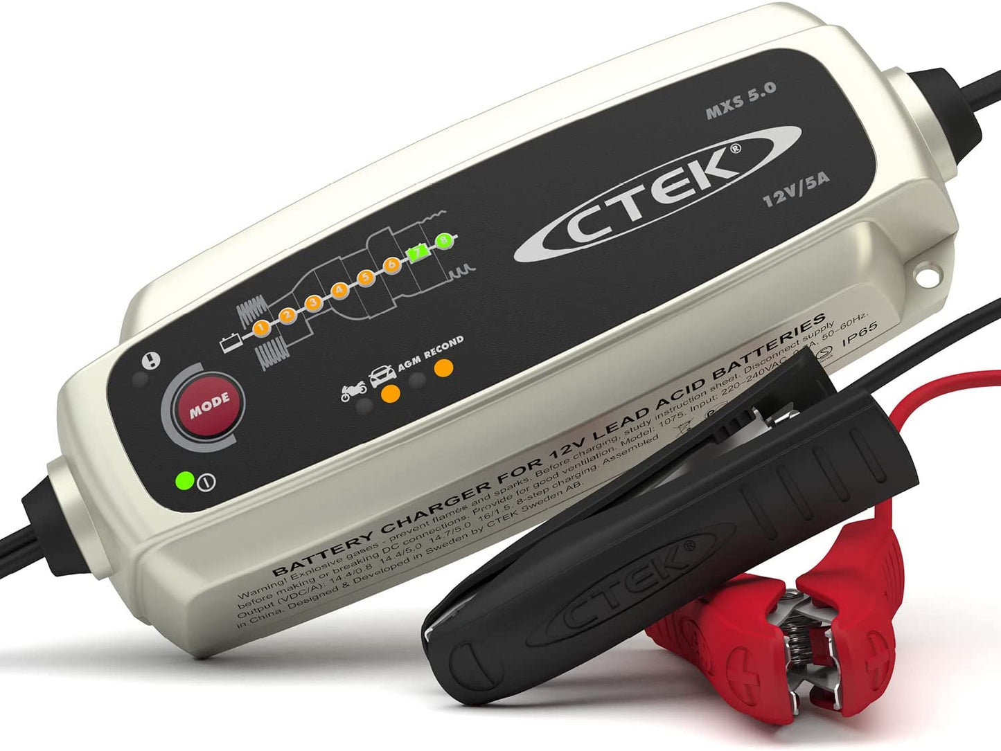 MXS 5.0, Cargador Batería 12V 5A Con Compensación De Temperatura Incorporada, Cargador De Batería De Coche Y Moto, Cargador Inteligente Baterias, Mantenedor De Batería Con Opción De AGM Dedicada
