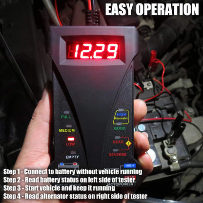 MP0514A-UK 12V Comprobador Digital De Batería Con Voltímetro Y Sistema De Carga Alternador Con Pantalla LCD E Indicador LED